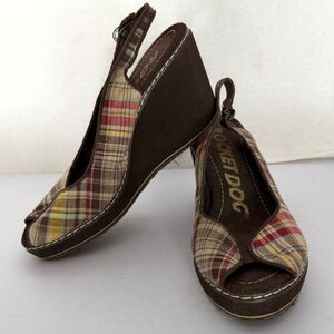 VTG Y2K Rocket Dog Plaid Slingback Wedge Open Toe Sandals, Brown,  7.5